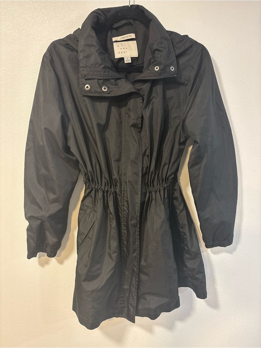 a new day Black Hooded Cinch-Waist Trench Coat